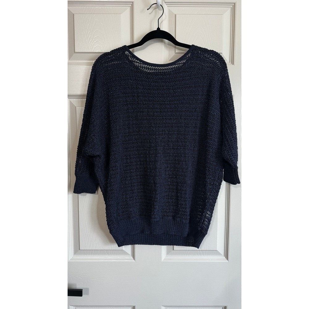 Jones New York Signature Navy Blue Open Knit Sweater Womens L Coastal Summer